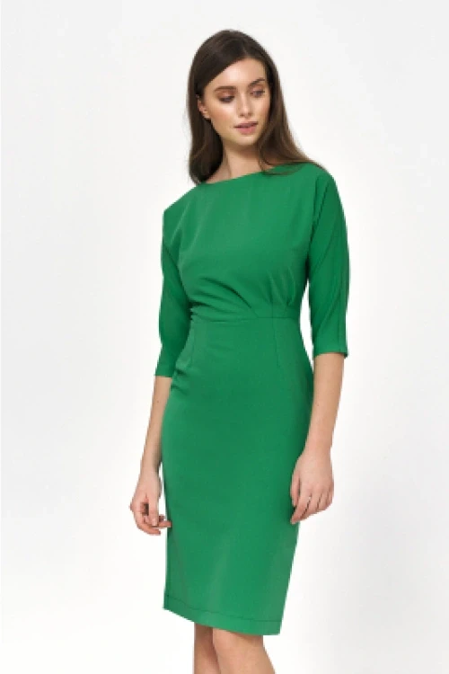Zielona sukienka z asymetrycznymi draperiami
