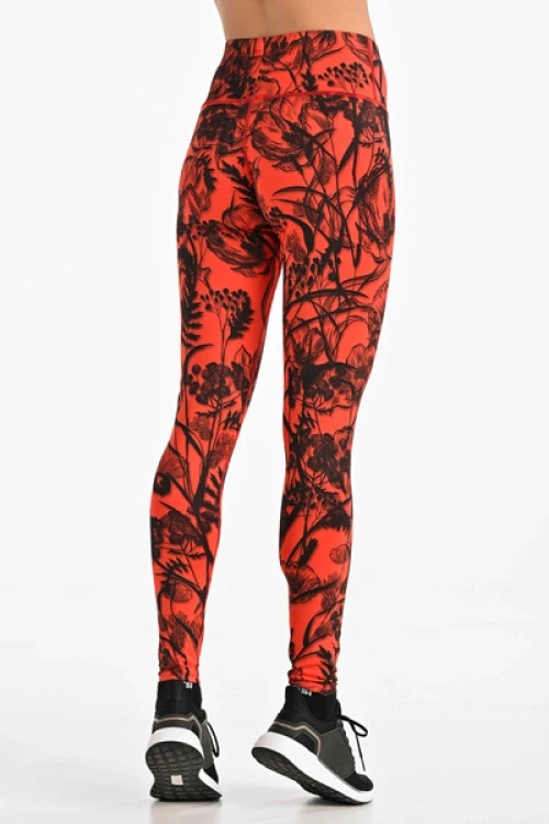 Legginsy regular z pasem basic ornamo flower red