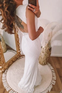 Suknie ślubne - Cekinowa syrenka z koralikami na plecach, biała