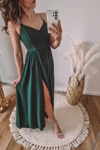 Sukienki - Zielona sukienka maxi z cyrkoniami na ramiączkach