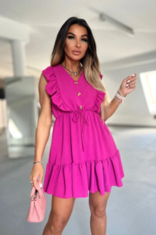 Urocza sukienka donna fuksja falbany przy dekolcie rozmiar uniwersalny
