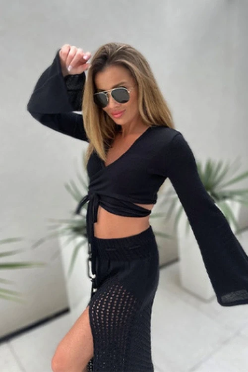 Joy - czarny top z długim rękawem boho