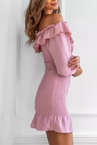 Sukienki - Rowa sukienka mini flaffy