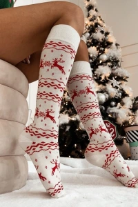 Charlottefashion.pl - Podkolanówki świąteczne renifer ecru sk047
