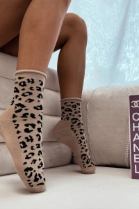 Charlottefashion.pl - Skarpety damskie półfrotte beżowe unique panterka sk031