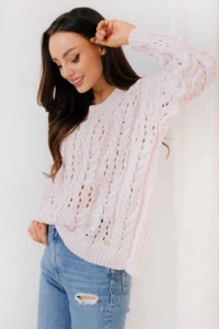 Sukienki.shop - Sweter damski z wen okrgym dekoltem i piknym splotem rowy