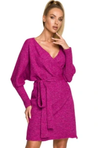 Sukienki.shop - Sukienka sweterkowa kopertowa z dekoltem v i wizaniem rowa z wen
