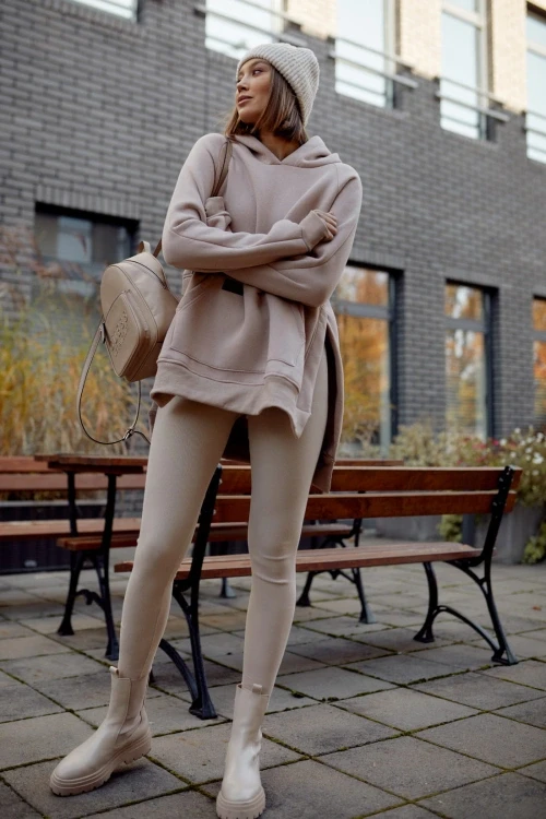 Komplet ważka luźna bluza prążkowane legginsy beżowy drop_ts234