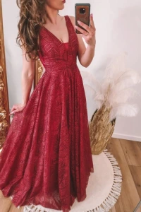 Lilith-sklep.pl - Bordowa sukienka wieczorowa posypana brokatem