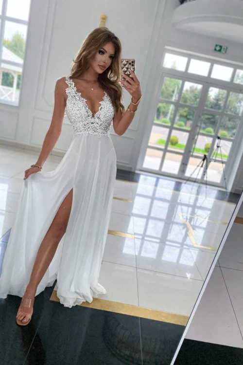 Biała sukienka maxi tesla