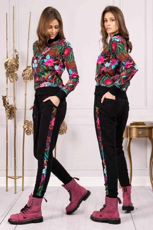 Spodnie czarne z lampasami "sakura" multi