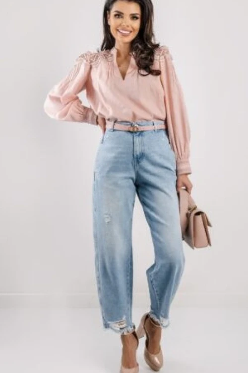Jeansy twin set typu slouchy błękitne