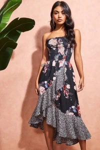 Butik-fashion - Wzorzysta sukienka midibez ramiczek jasmin