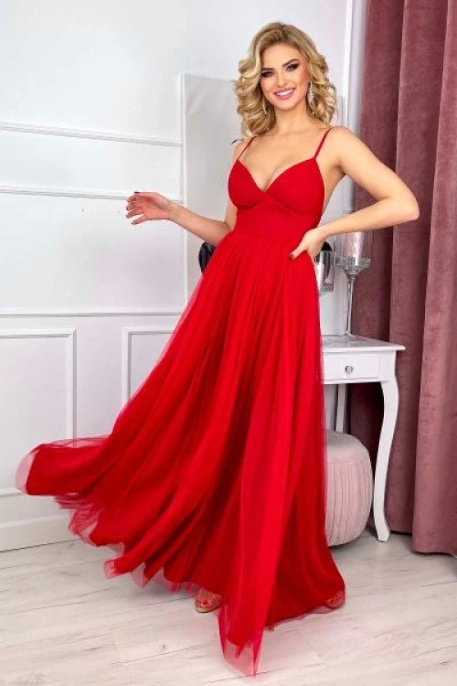 Czerwona tiulowa sukienka wieczorowa bellissima