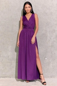 Sukienki - Fioletowa brokatowa sukienka maxi libra