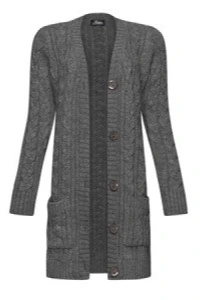 Swetry - Mikos damski sweter kardigan zapinany z kieszeniami splot warkocz 535 grafit