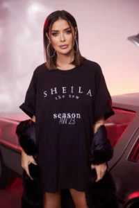Sheila.pl - Tshirt czarny z haftem sheila ecru o kroju oversize