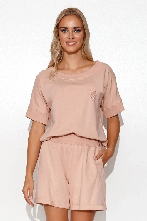 Spodnie komplet model m785 powder pink - makadamia