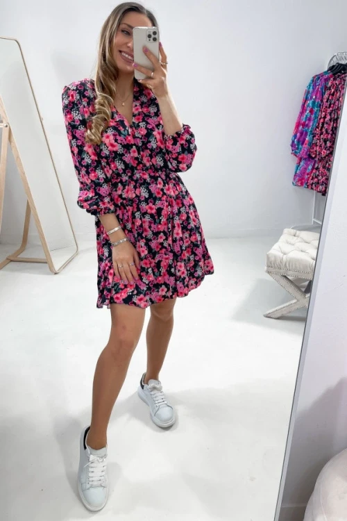 Sukienka naria mini czarna w kwiaty