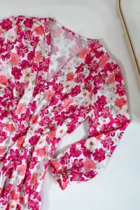 Sukienki - Sukienka naria mini różowe kwiaty na kremowym tle