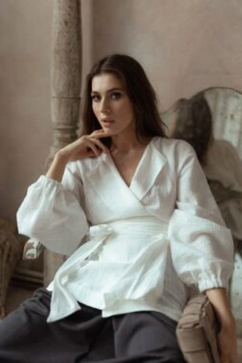 Sani bawełniano-lniana koszula kimono -white lady