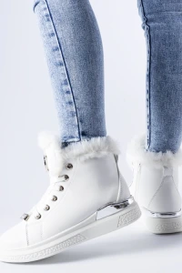 Trampki - Białe sneakersy z białym futerkiem lubriano