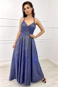 Sukienki - Szaro niebieska sukienka maxi na wesele scarlet