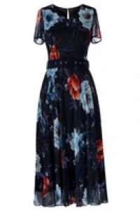 Sukienki - Długa sukienka alika granatowa w delikatne kwiaty