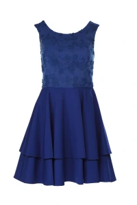 Sukienki - Granatowa sukienka z kloszowanym dołem