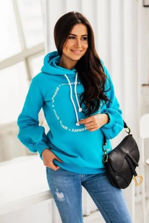 Niebieska bluza z kapturem nadruk z logo cocomore