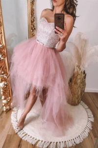 Lilith-sklep.pl - Różowa sukienka gorsetowa z asymetrycznym dołem