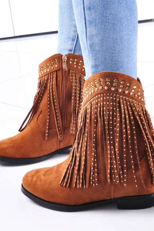 Kamelowe botki boho na niskim koturnie /a5-2 12834 t589/