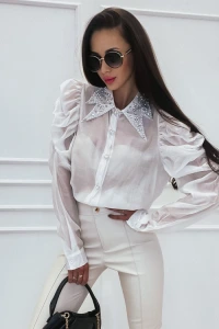 AdoreYou - Biała koszula z biżuteryjnym zdobieniem