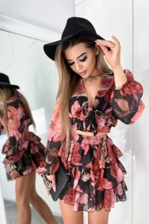 Komplet szyfonowy w kwiaty top i spdniczka jeanne n357