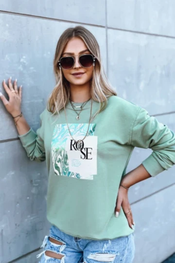 Bluza damska z nadrukiem lavien rose jasnozielona dstreet by1242