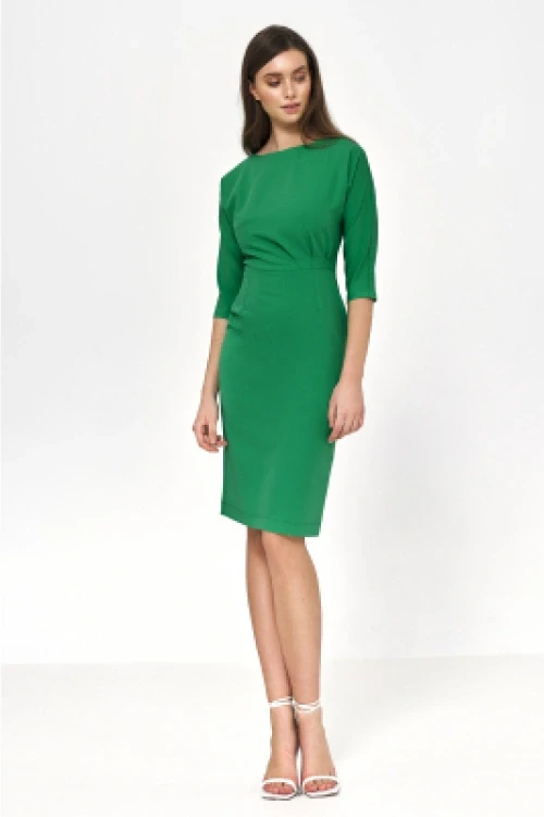Zielona sukienka z asymetrycznymi draperiami