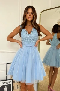 Sukienki - Rozkloszowana sukienka błękitna 2206