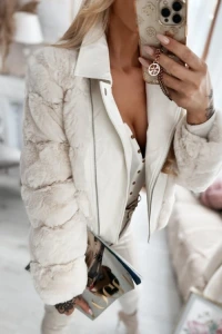 Charlottefashion.pl - Kurtka futerko z ekoskr mietankowa fiocca w338