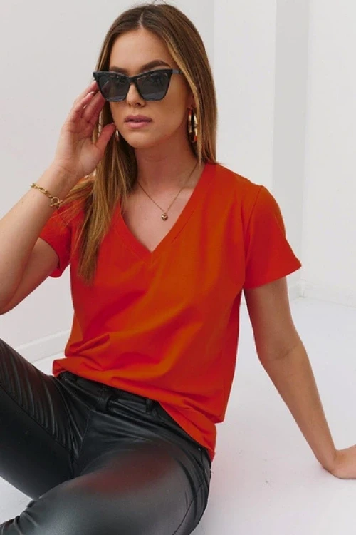 Pomaraczowy t-shirt gadki basic fasardi
