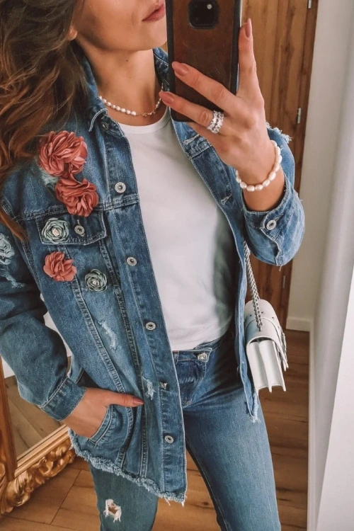 Kurtka jeansowa z kwiatami