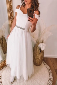 Lilith-sklep.pl - Rozkloszowana sukienka maxi z opadającymi rękawkami, biała