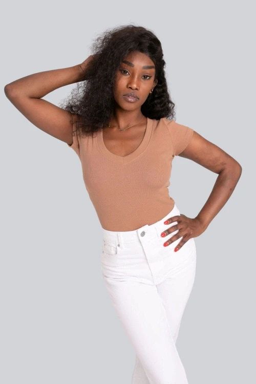 T-shirt miss womanly camel