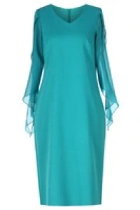 Sukienki - Sukienka damska turkusowa z wiązaniem na rękawie