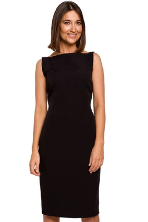 Elegancka sukienka owkowa midi dopasowana bez rkaww czarna