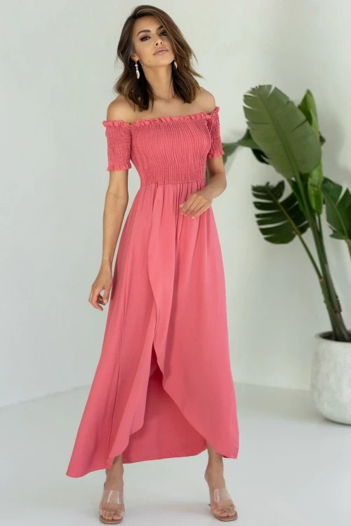 Viola - letnia koralowa sukienka maxi