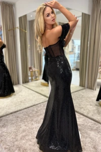 Sukienki - Sharon black - cekinowa, gorsetowa czarna suknia