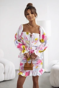 Butik-fashion - Sukienka mini z falbankami w kwiaty biaa rossa