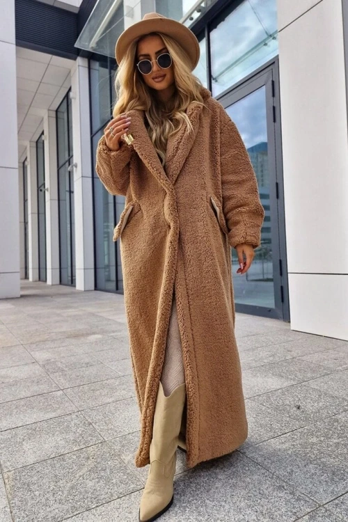 Płaszcz carmelowy teddy long h310