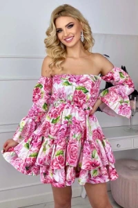 Sukienki - Rowa sukienka hiszpanka w kwiaty diva