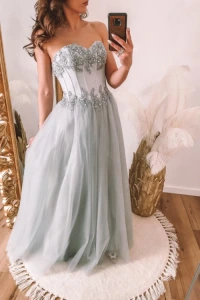 Lilith-sklep.pl - Szara sukienka gorsetowa z tiulowym dołem